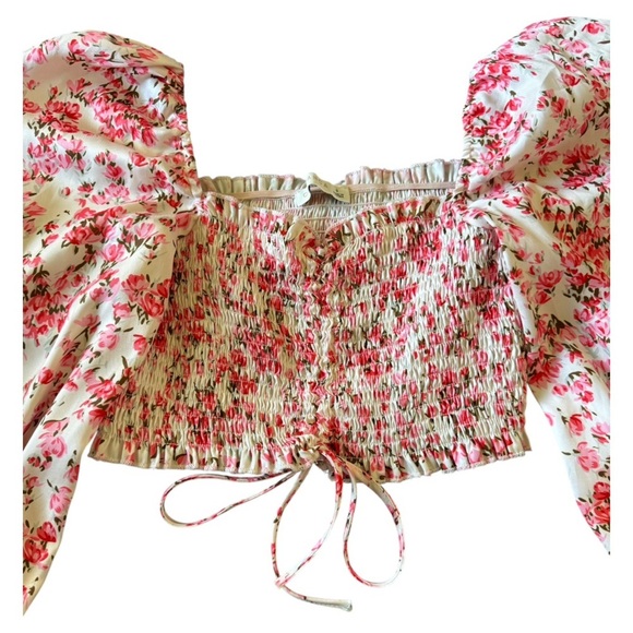 Floral Puff Sleeve Crop Top - Picture 2 of 4